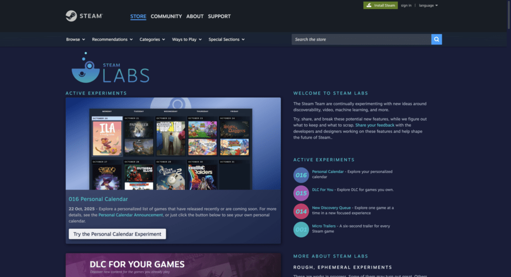 Steam Labs for Indie Game Research