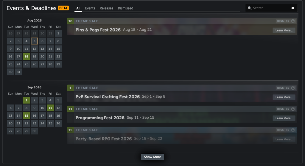 Steam Next Fest Calendar